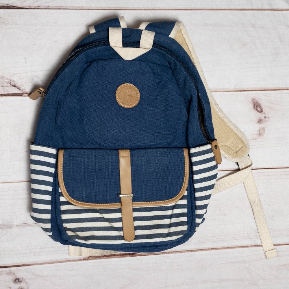 Navy Blue | White Striped Rucksack - Regular Sized